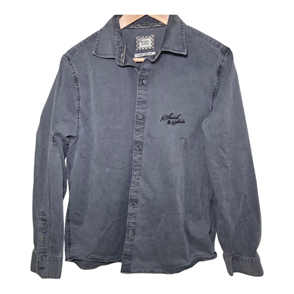 Scotch & Soda Amsterdam Men's Pigment Wash Button Front Shirt Gray Size Medium